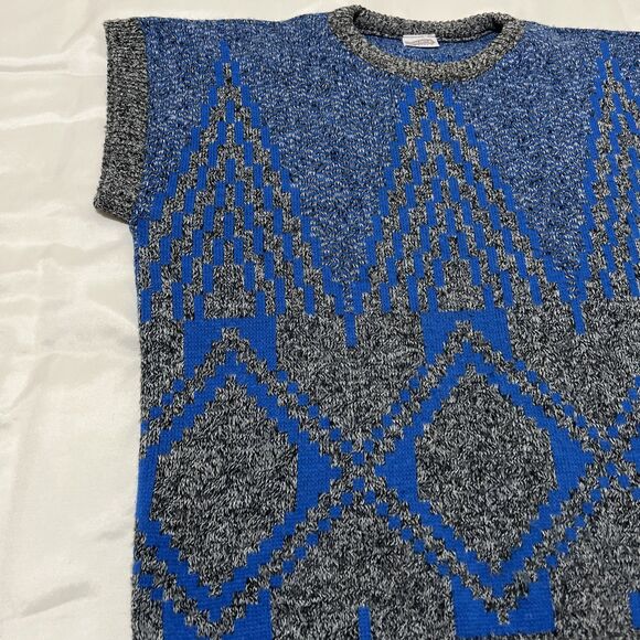 Womens Vintage Sweater Vest Fortune Knits USA Blue Grey  23” Chest pit to pit - Picture 4 of 12